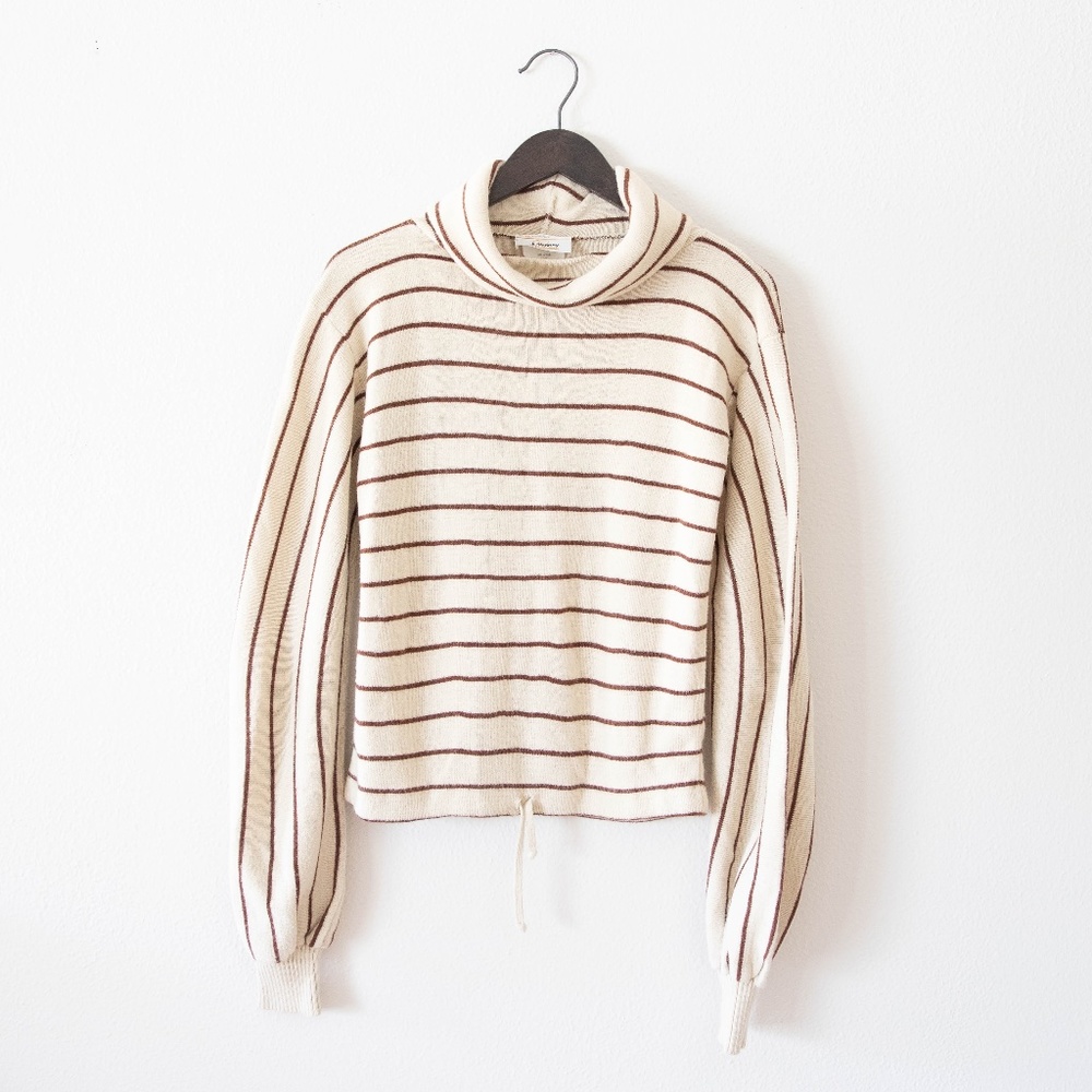 1970s Vintage Striped Turtleneck Puff Sleeve Small